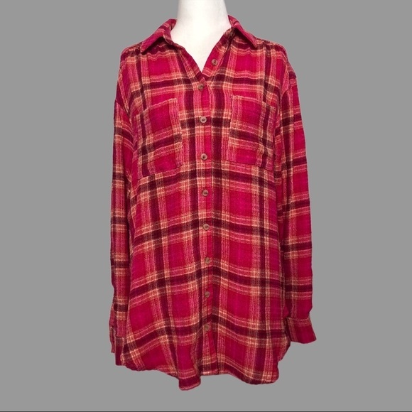 Anthropologie Tops - ❤️ XS ❤️ NWT Anthro Top Buttondown Plaid Patch Pockets Oversized​